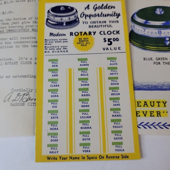 1937 Garden City Novelty The Time Band Rotary Clock 5 colors raffle game 29cents - Picture 2 of 11